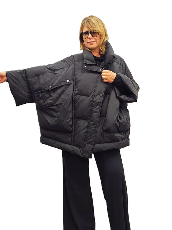 Pončo stilā dūnu virsjaka/ melna